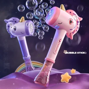 Bubble Wands Machine Unicorn Automatic Bubble Maker Gun with Light & Music For Girls Princess Cute Summer Toy Outdoor Gift