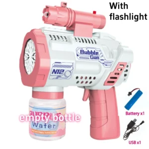 Girl‘s Automatic Bubble Gun Toys With Flashlight Light Electric Gatling Blowing Soap Bubble Machine Outdoor Toys For Kids Gifts