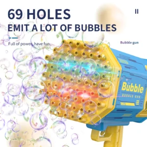 Bubble Gun Bazooka Machine Without Solution - 69 Holes Blaster for Kids Outdoor Summer Toy, Party Favors - Bubble Maker Blowers